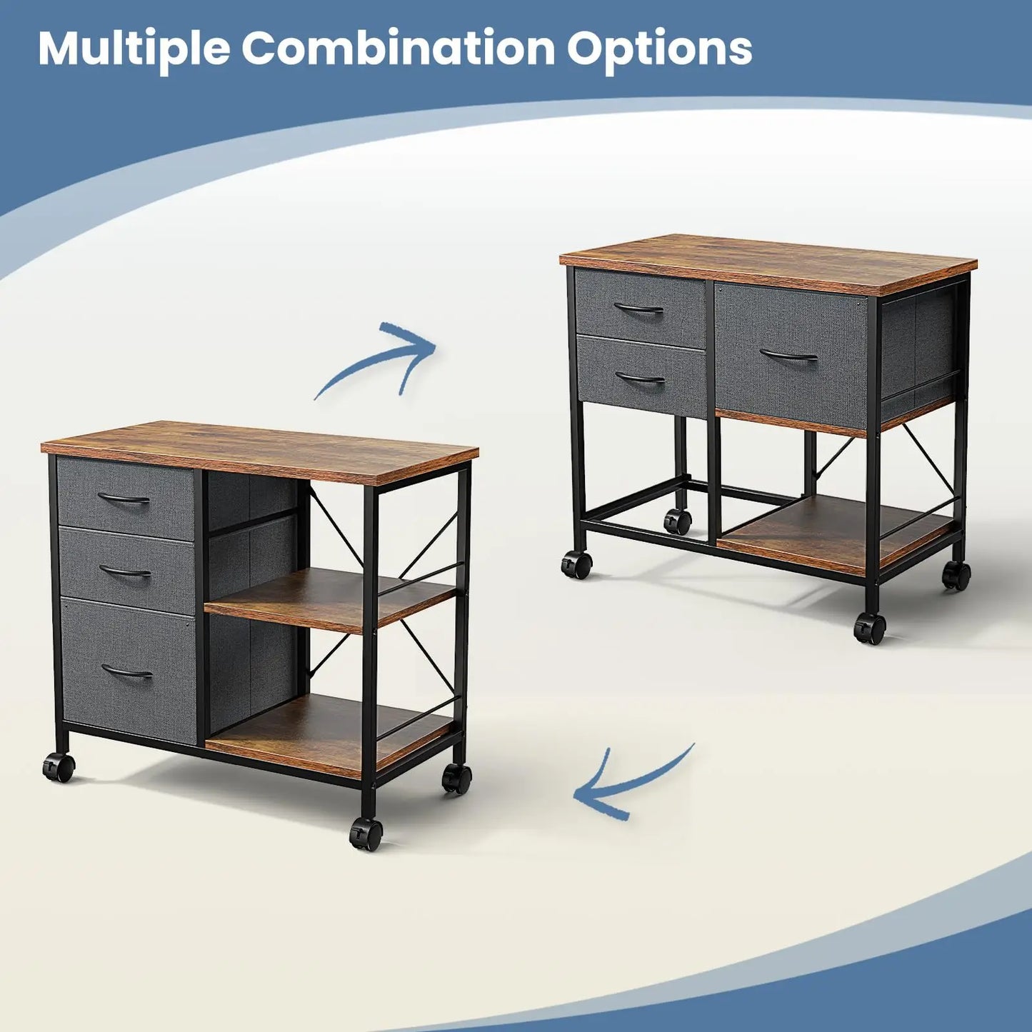 MCQ Living Room Movable 3 Fabric Drawers Cabinet Steel Frame Support Multiple Combination Options Storage Cabinet Of Furniture