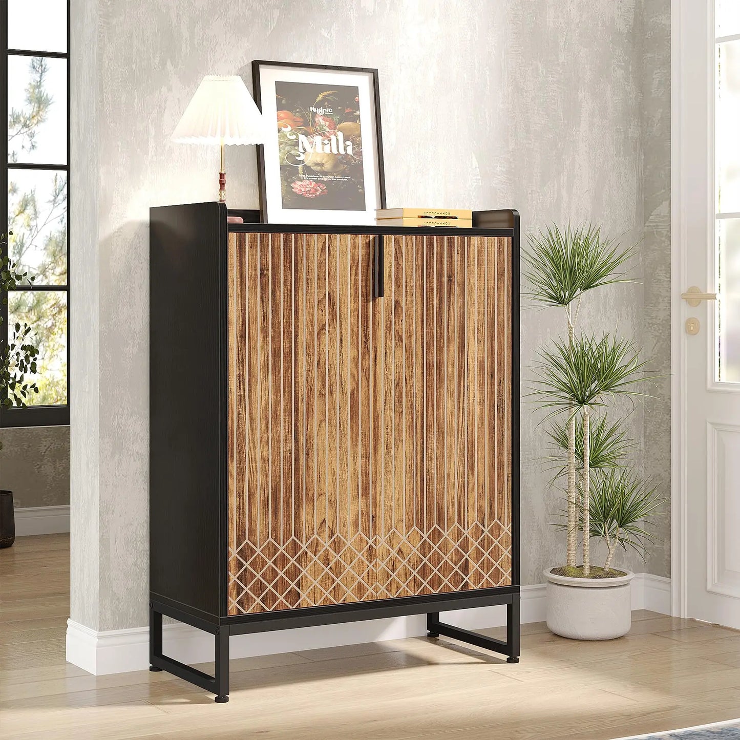Tribesigns 5-Tier Wood Shoe Cabinet With Doors Storage Unit