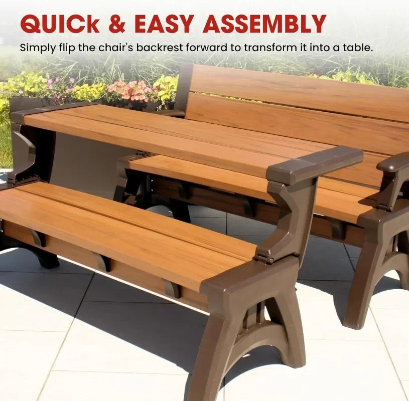 Convert-a-Bench 2-in-1 Outdoor Bench & Picnic Table - Foldable, Weather-Resistant Seating - Perfect for Patio, Lawn, Garden