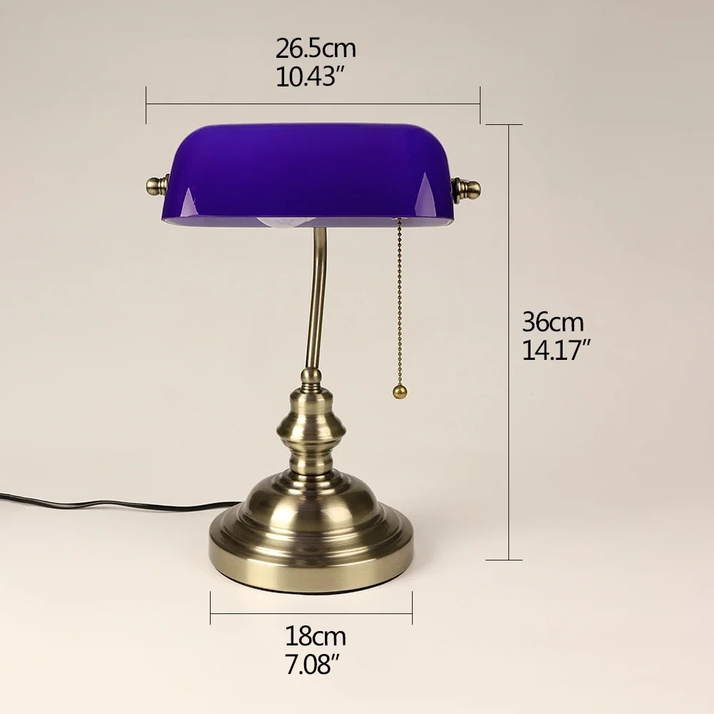 Newrays Glass Banker Desk Lamp With Zipper Switch Iron Base