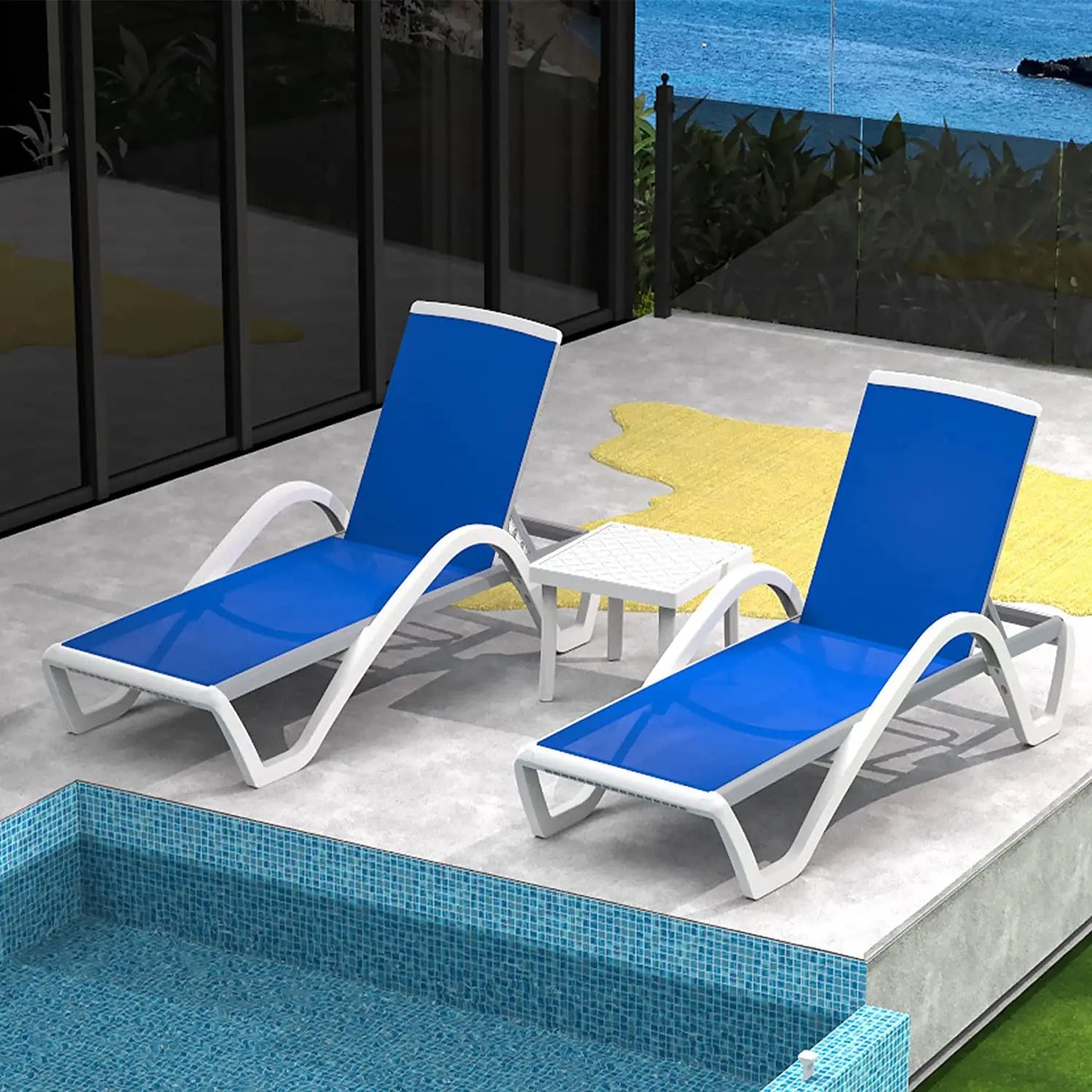 Aluminum Outdoor Lounge Chair Set of 3 With Wheels
