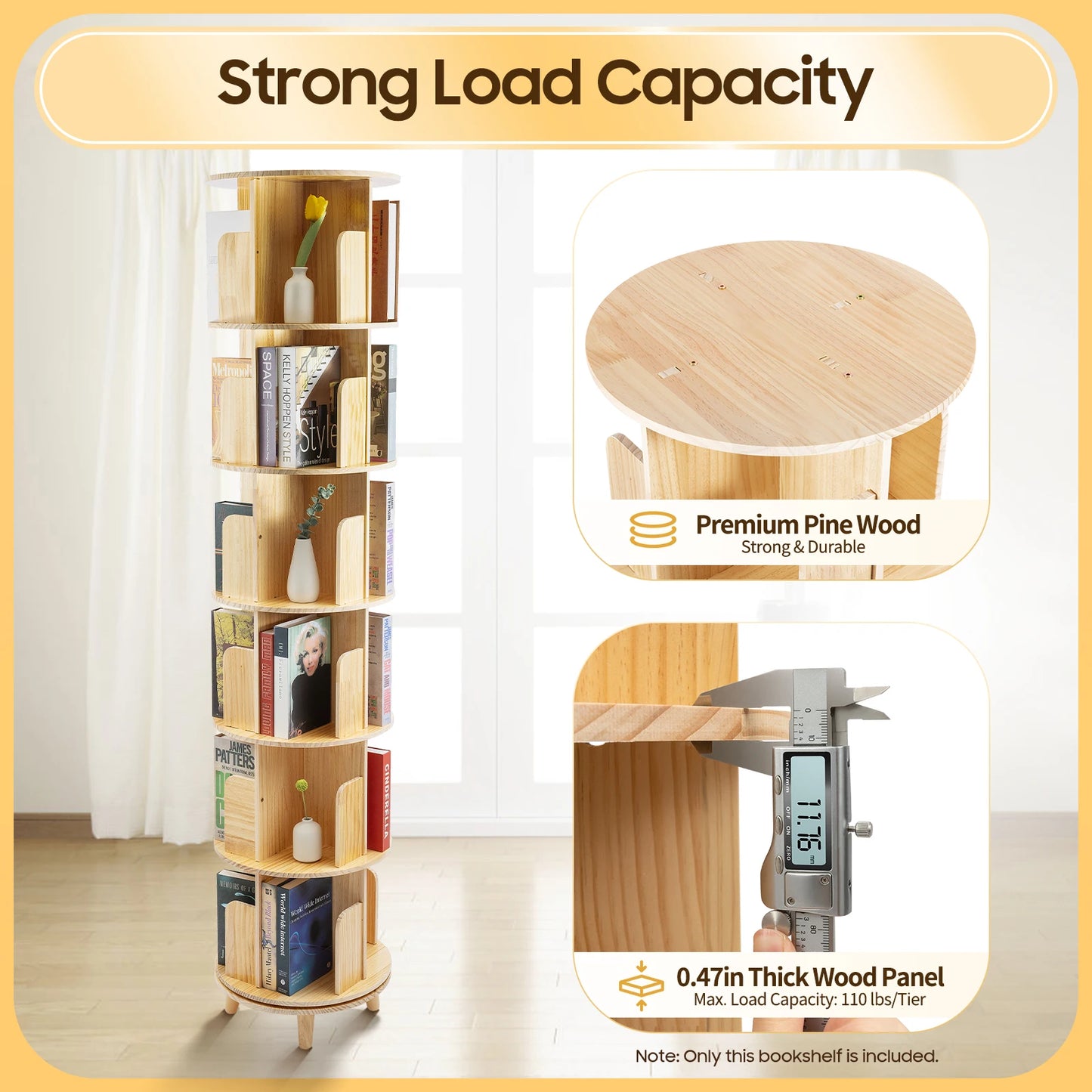 Rotating Cylindrical Bookshelf Freestanding Storage Rack For Kids Home Use