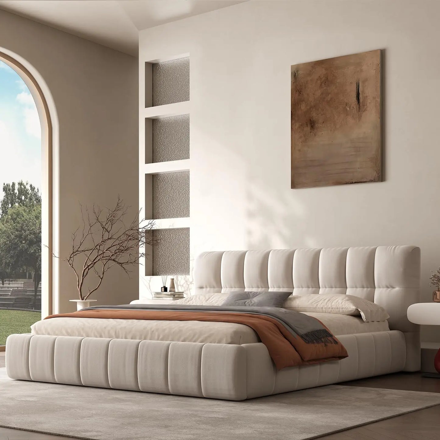 QWC Platform Bed With Headboard, Footboard, Block Design