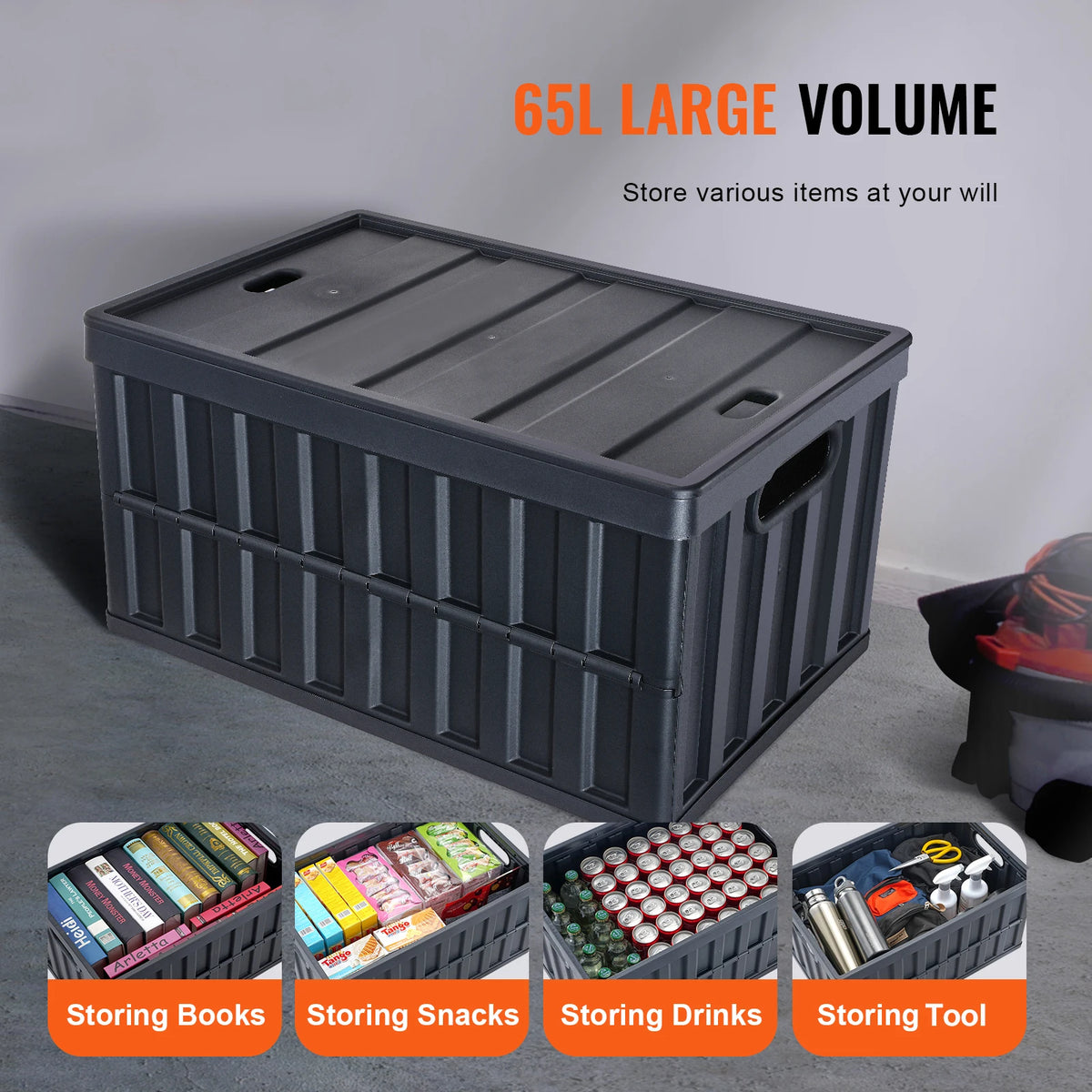 Stackable Collapsible Storage Bins With Lids, Three Piece Crate Set
