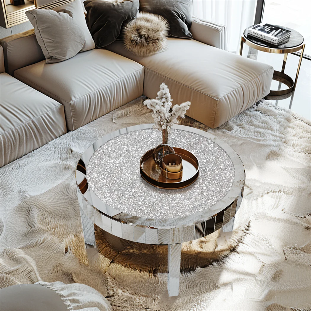 ARTLOGE Modern Mirrored Round Coffee Table With Glass Top