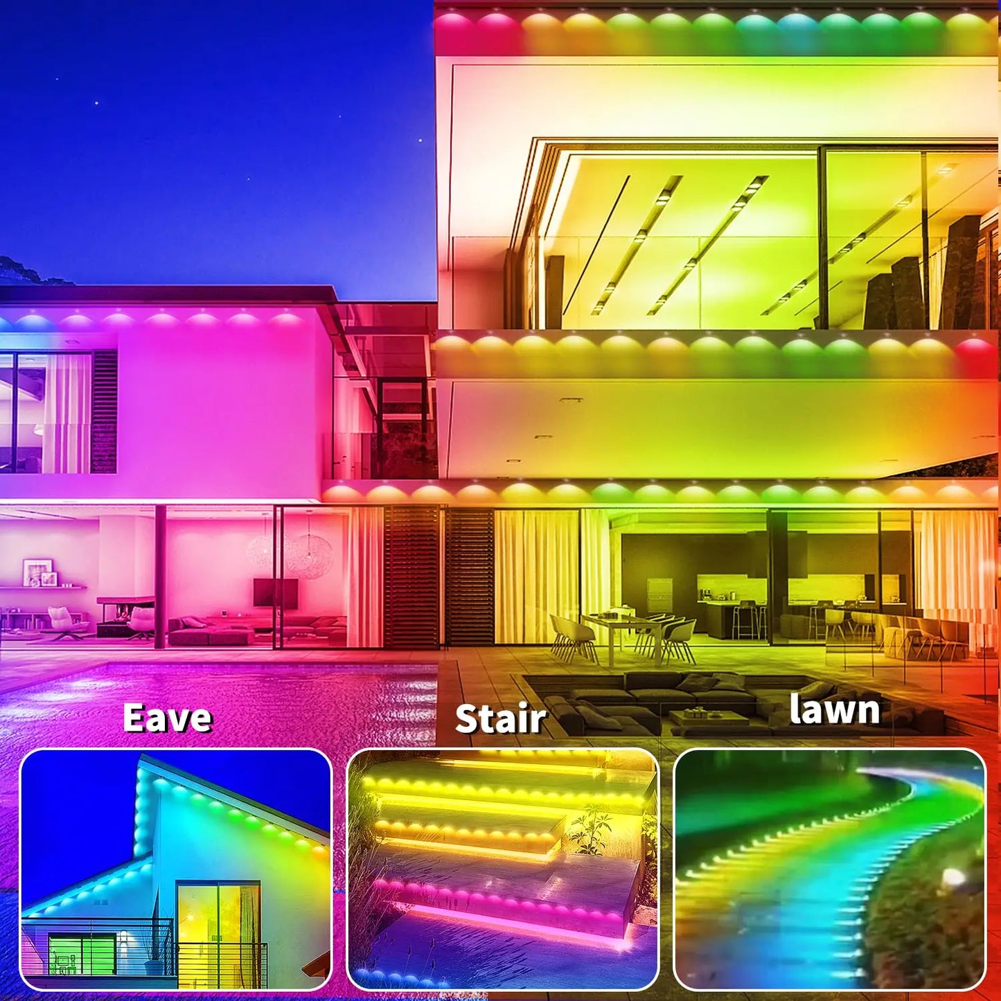 Permanent Outdoor String Lights 60M 120LEDs Smart RGBIC LED Lights IP67 Waterproof Full House Eaves Lights Halloween Decor Alexa