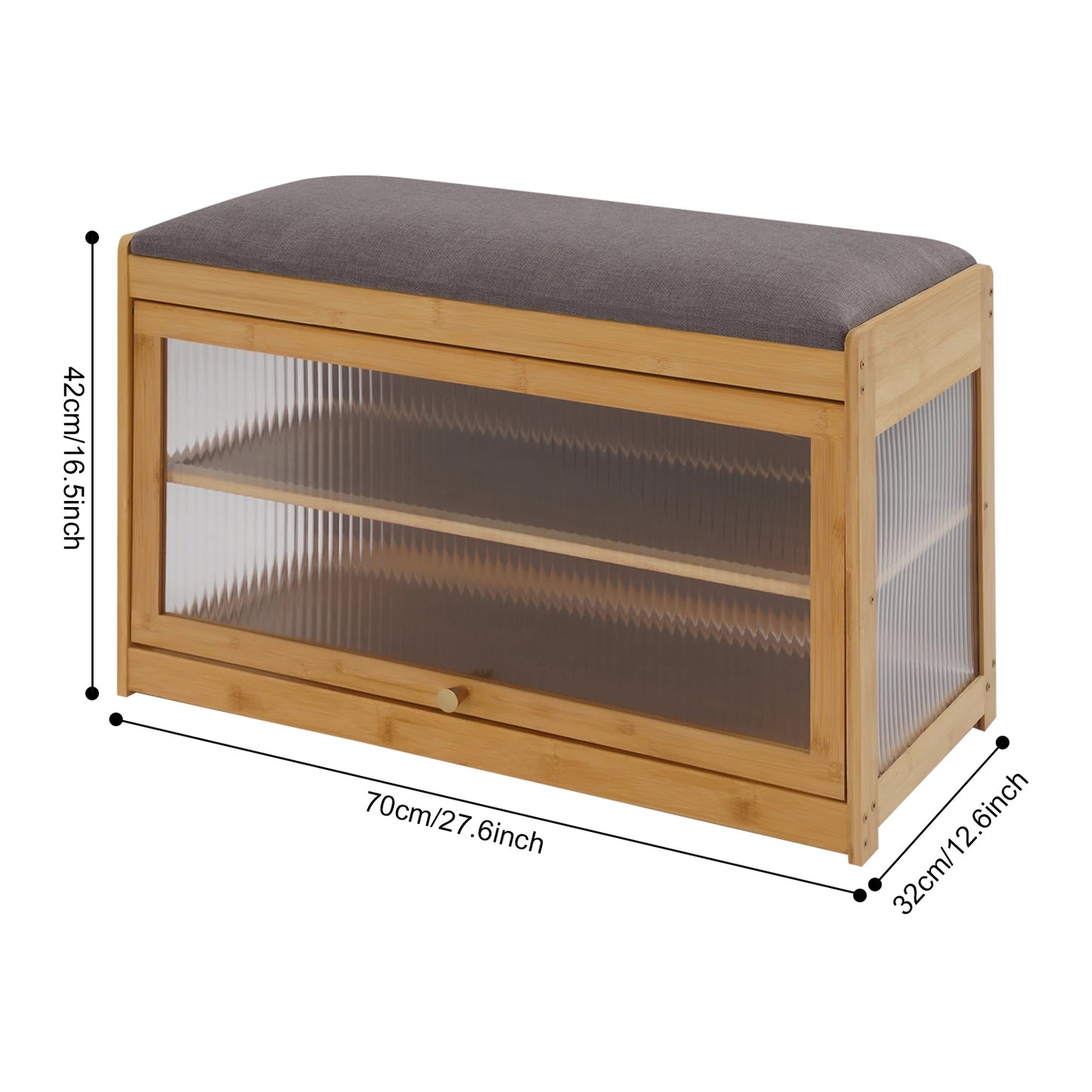 27.6 Inch Length Shoe Rack Bench, 2-Tier Shoe-Changing Bench, Shoe Bench with Cushion, for Hallways, Entrances, 70 x 32 x 42 cm