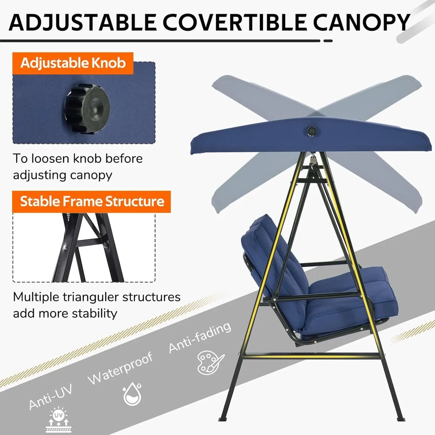 Durable Outdoor Patio Swing Chair With Adjustable Canopy