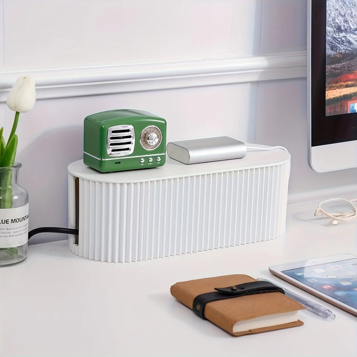 ATMDOG Cable Management Box With Lid Portable Oval Desktop Organizer