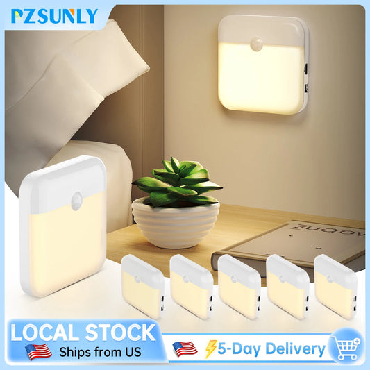 Pzsunly LED Motion Sensor Light Type C Rechargeable Night Lamp