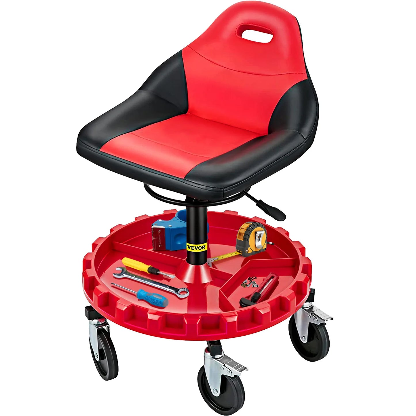 SucceBuy Rolling Garage Stool With Adjustable Height And Swivel Casters
