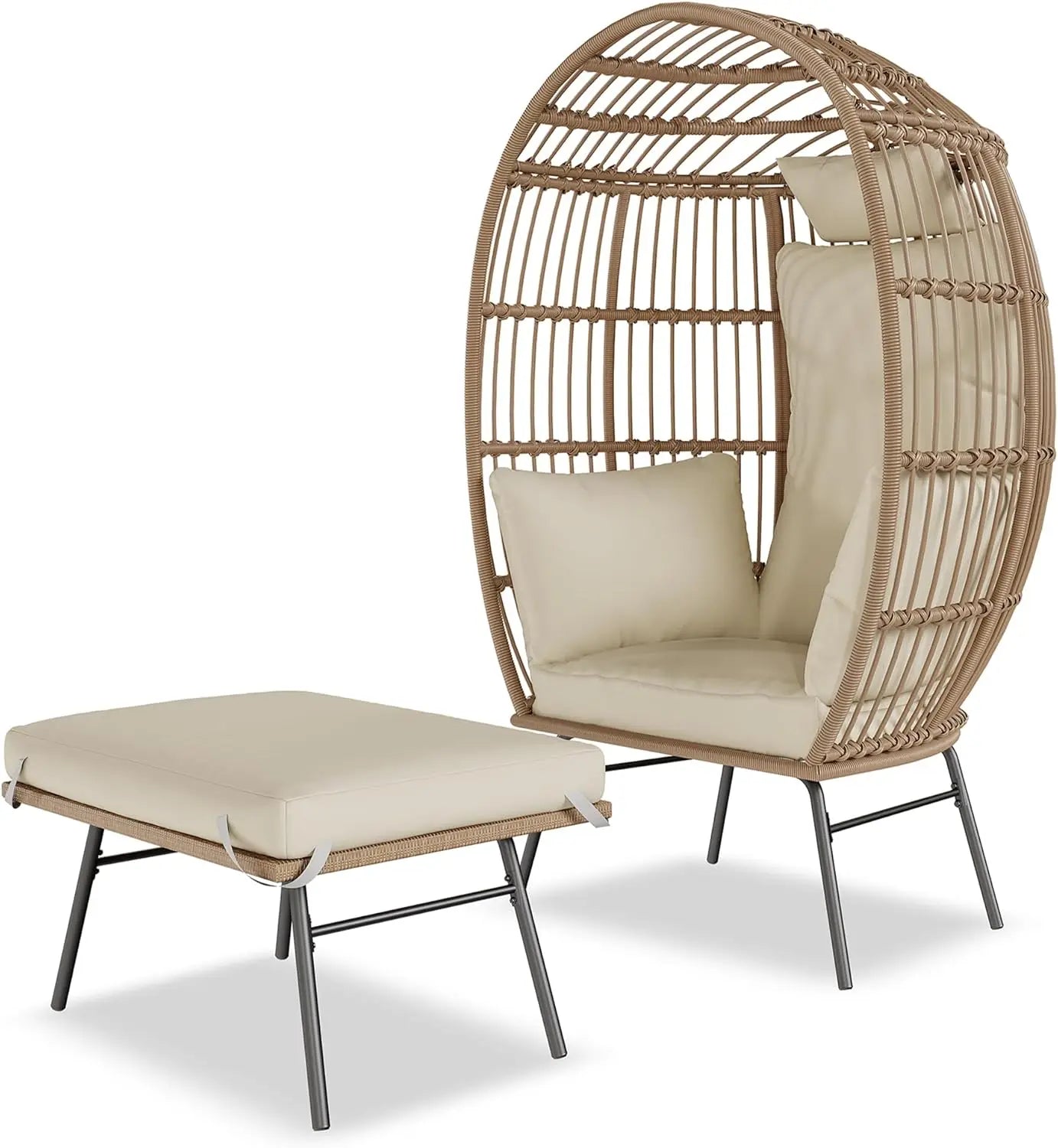 Wicker Egg Chair With Ottoman For Outdoor Patio Cushions
