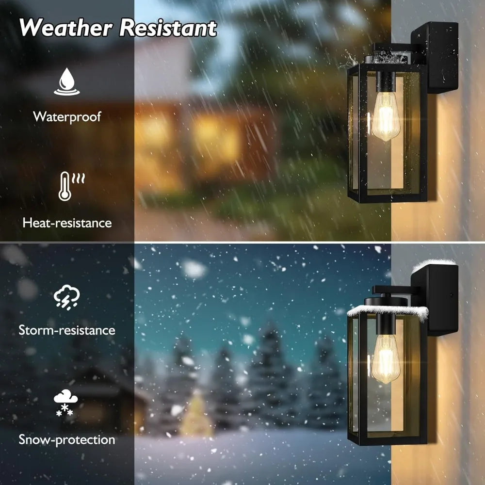 2-Pack Porch Lights Outdoor with Outlet, Modern Outdoor Wall Lights Exterior Lighting Fixtures, Outdoor Wall Sconces Outside Lights for House Front Door Garage, Black