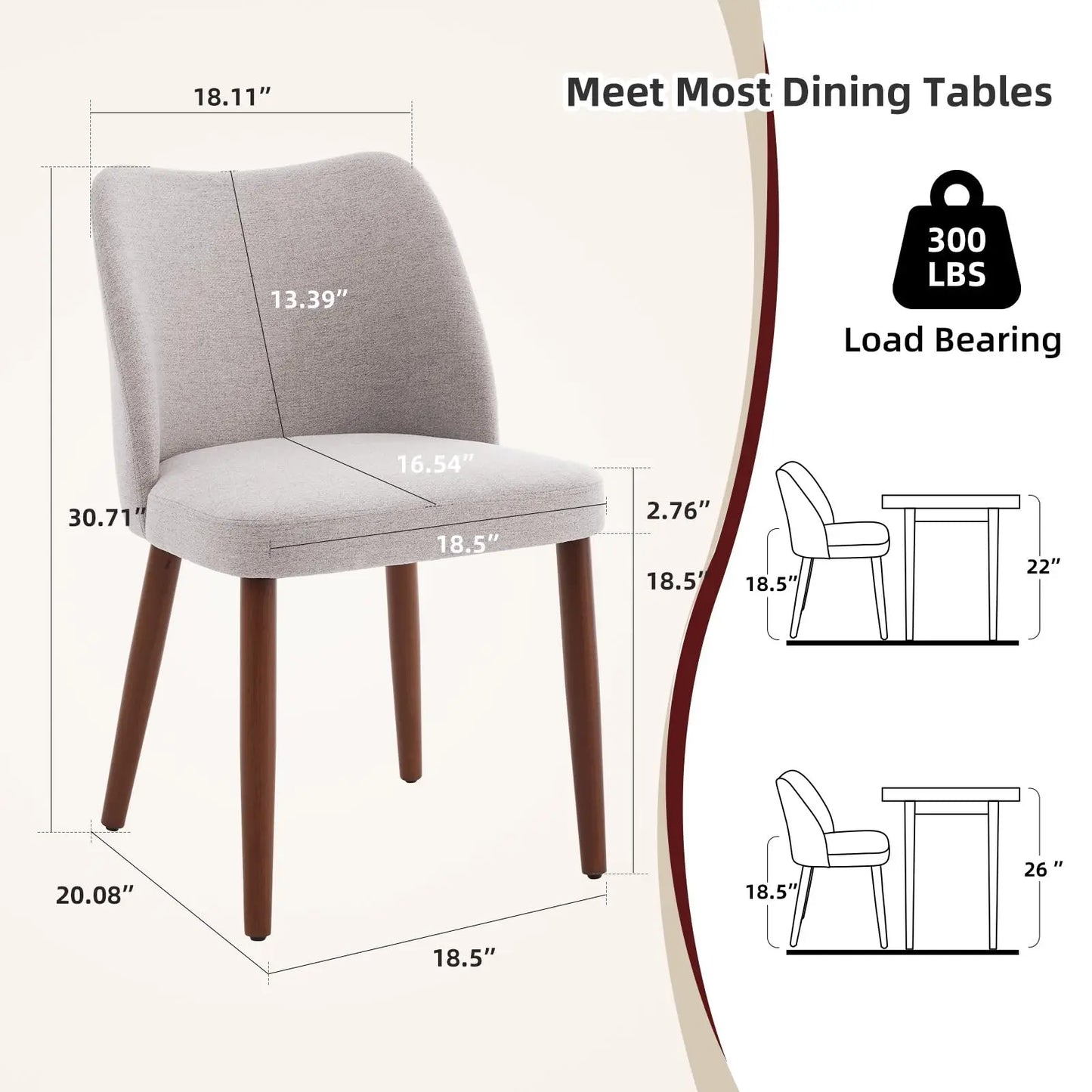 HiMISS Wingback Dining Chairs PU Leather Upholstered With Wood Legs
