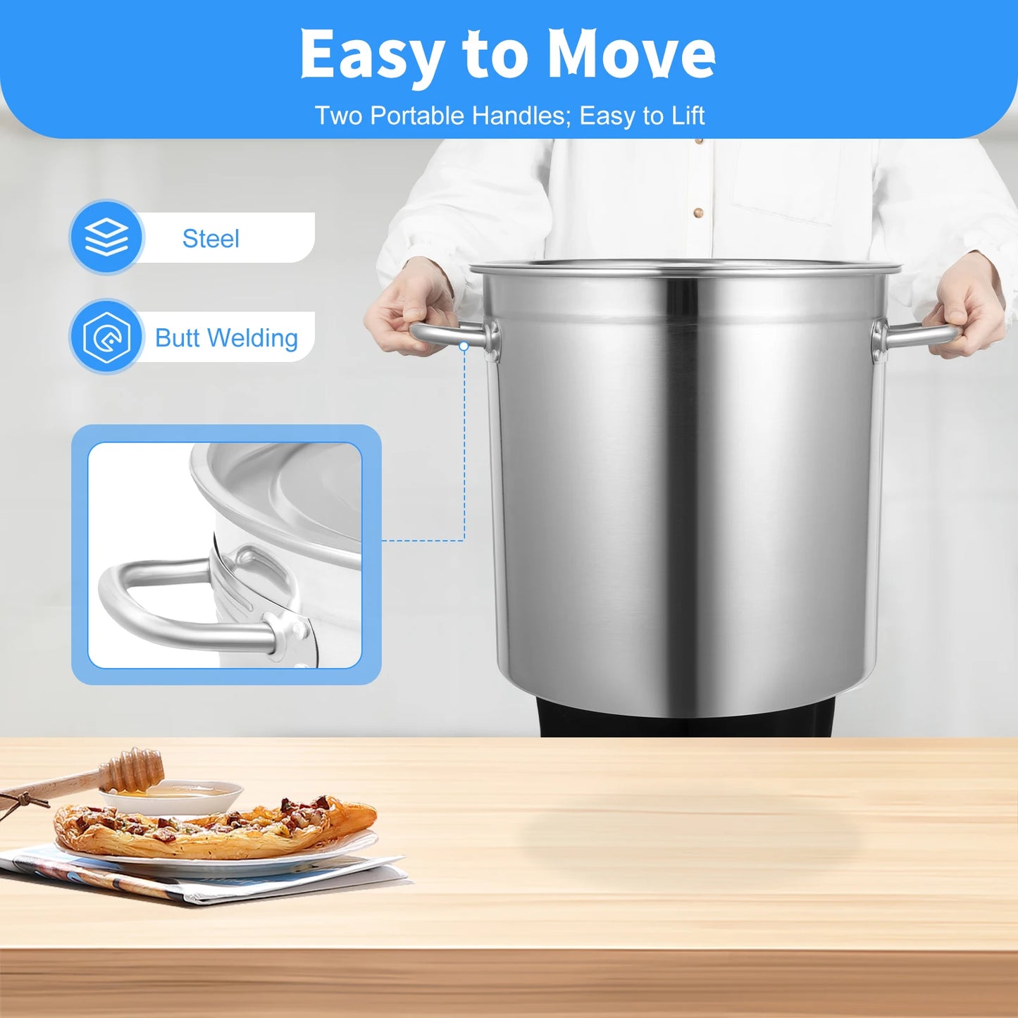 Stainless Steel Stock Pot With Lid And Handles 35/50/70L