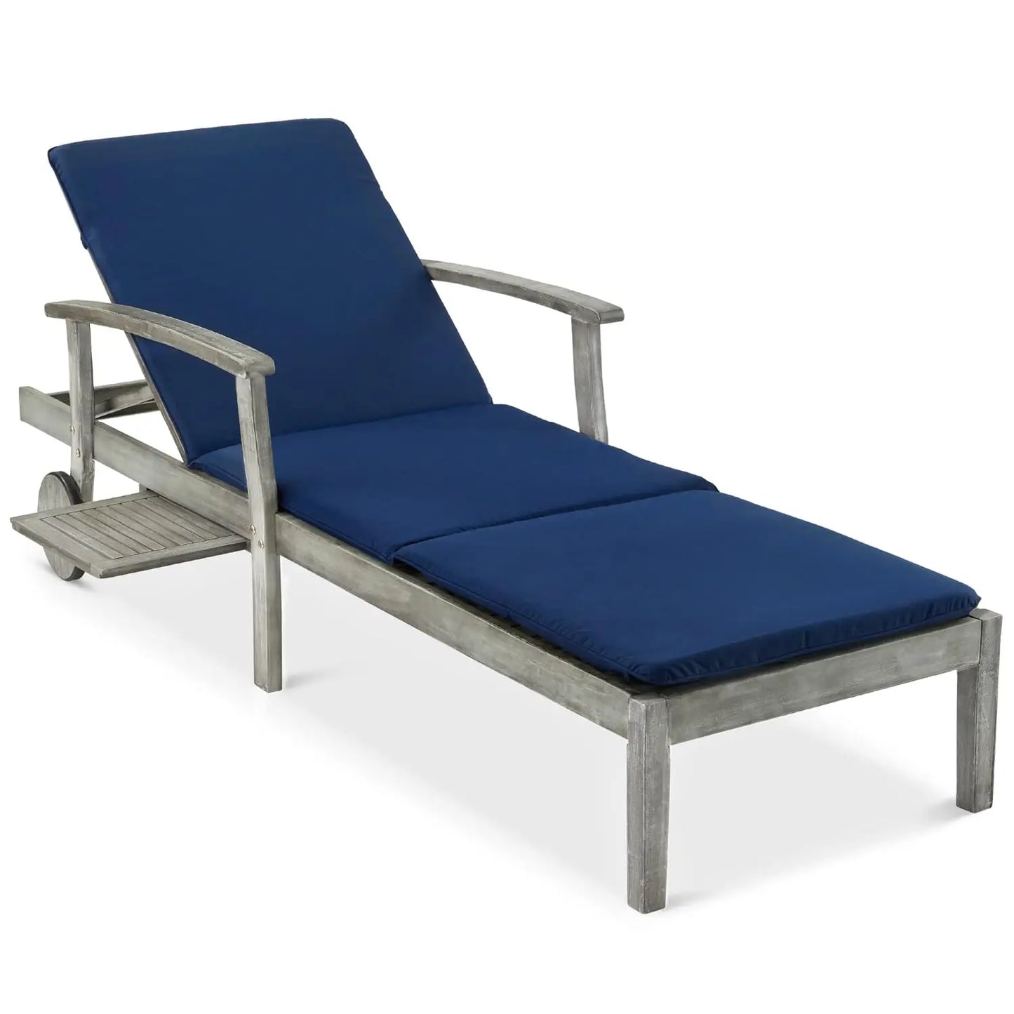 Acacia Wood Chaise Lounge Chair Recliner With Slide Out Table