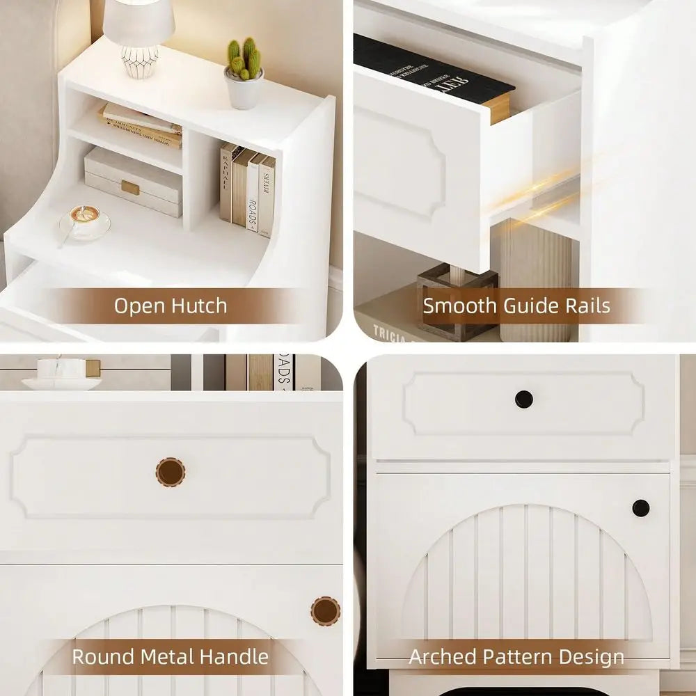 Farmhouse Modern Nightstand With Drawers And Barn Door Storage