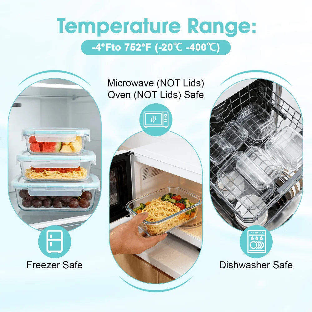 Glass Food Storage Containers With Airtight Snap Lids For Meal Prep