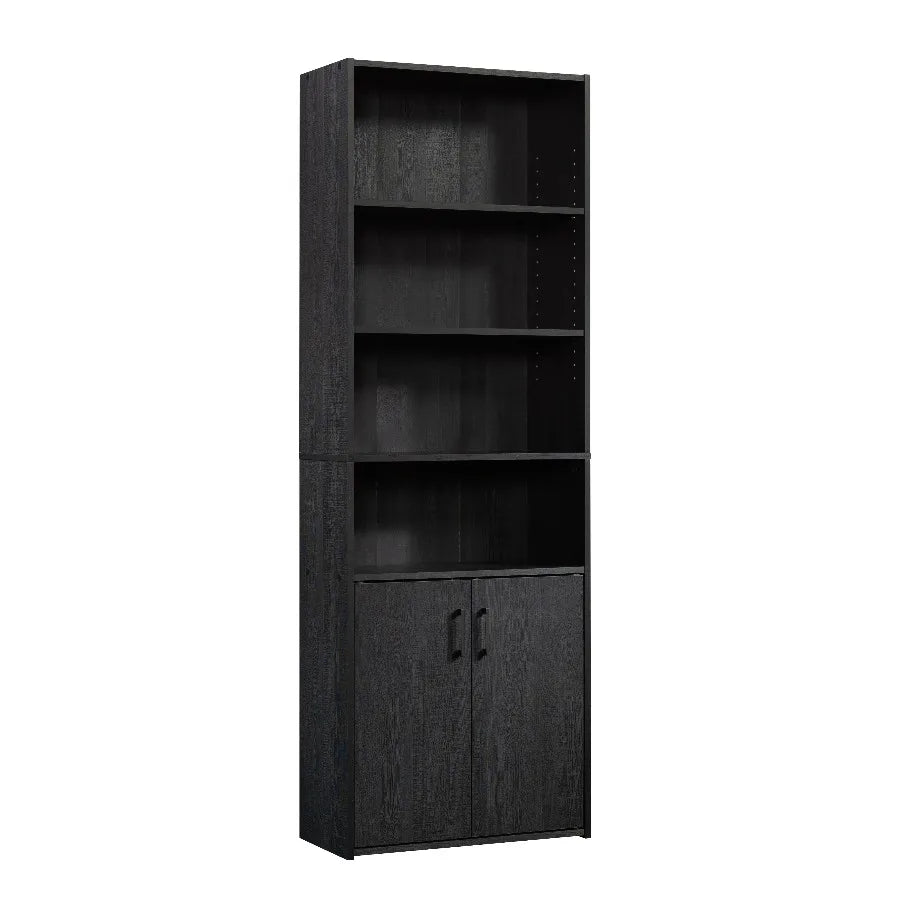 Mainstays Black 5‑Shelf Bookcase with Doors Traditional Storage Display Cabinet Bookshelf for Living Room Home Office