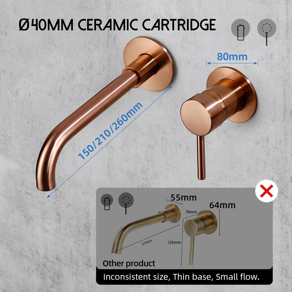Bagnolux Polished Or Brushed Rose Gold Bathroom Faucet Brass Round Hole Concealed Type Household Hot Cold Bathroom Faucet