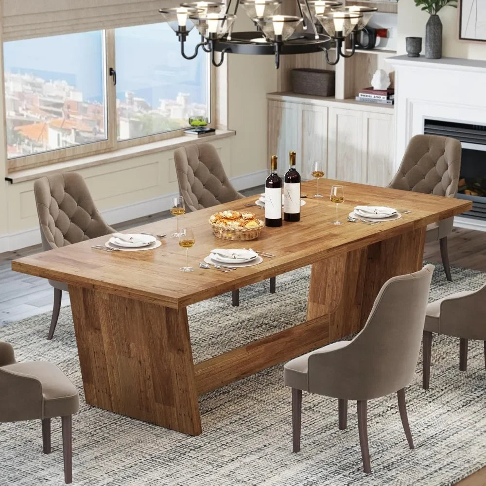 70.87 Inch Dining Table, Large Wooden Dining Table for 6-8 People, Rectangular Farmhouse Kitchen Dining Table with Sturdy Base