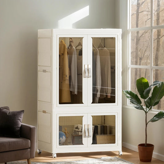 Portable Collapsible Wardrobe With Hanging Rod, Large Capacity Closet Organizer