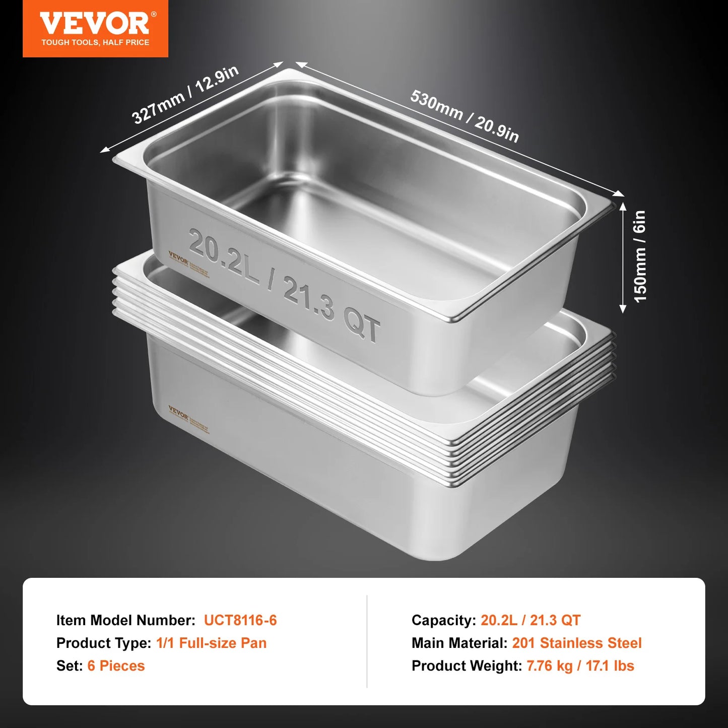 SucceBuyBuffet Chafing Dishes 8.5L-20L Gastronorm Pans Steam Table Pans Tray Stainless Steel Food Container for Party BBQ Baking