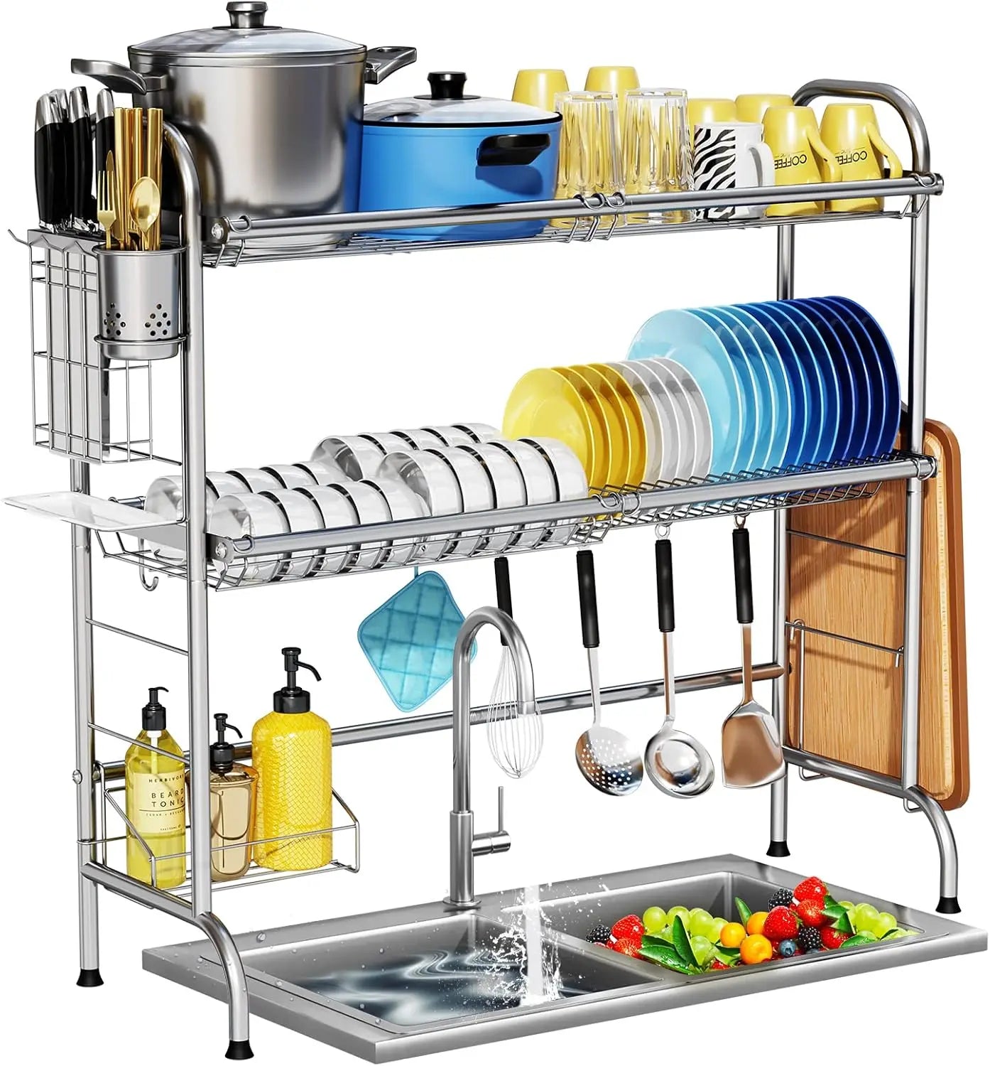 Stainless Steel Over Sink Dish Drying Rack Utensil Holder Large Capacity