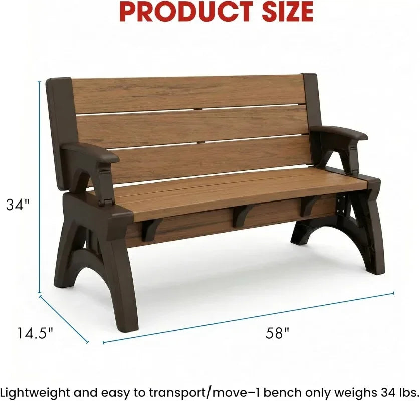 Convert-a-Bench 2-in-1 Outdoor Bench & Picnic Table - Foldable, Weather-Resistant Seating - Perfect for Patio, Lawn, Garden
