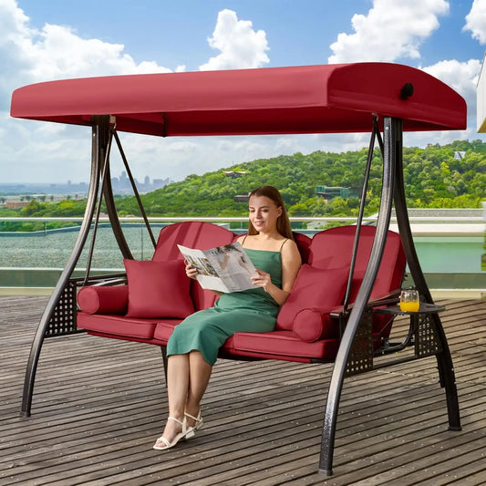 Three In One Outdoor Porch Swing With Adjustable Canopy