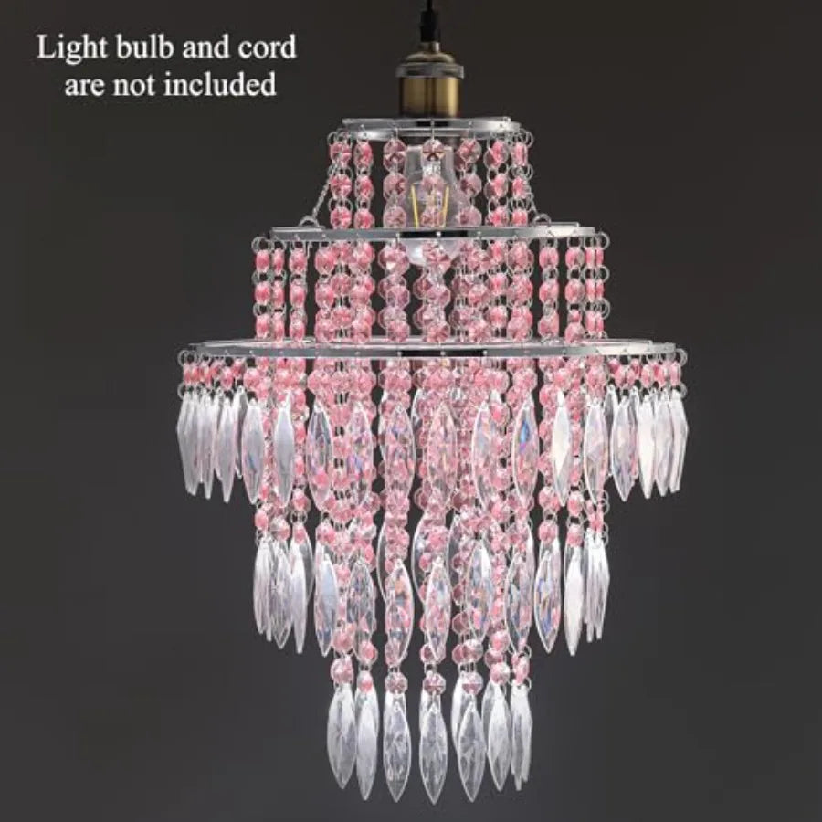 s Acrylic Chandeliers lamp Shade, Pink Acrylic Beaded Chandelier, Pendant Ceiling Light Shade for Wedding Bedroom Hallway Bathr
