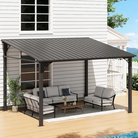 Aoxun Lean-To Gazebo With Hardtop Pergola And Galvanized Roof