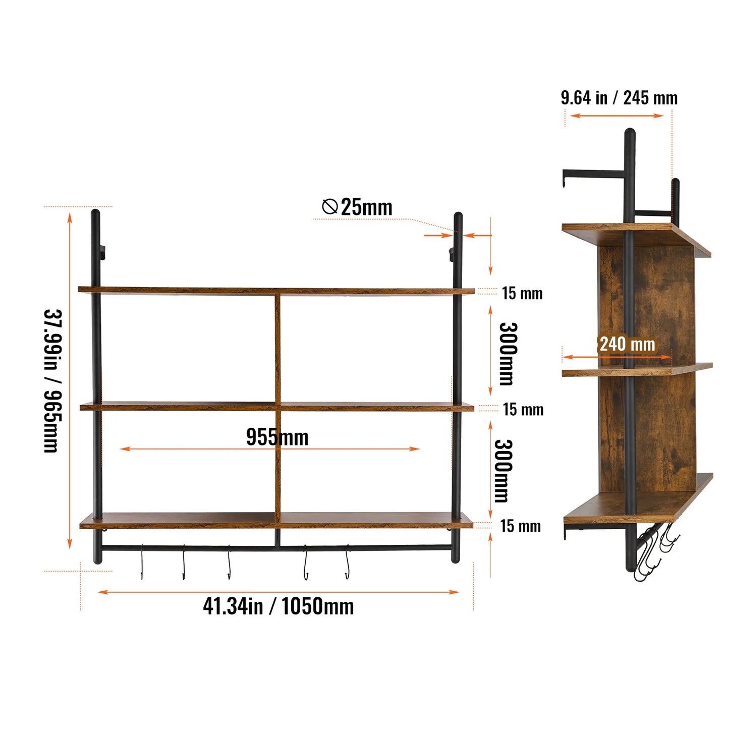 Industrial Pipe Shelf Wall Mount Rustic Wood Shelves Bracket Rack