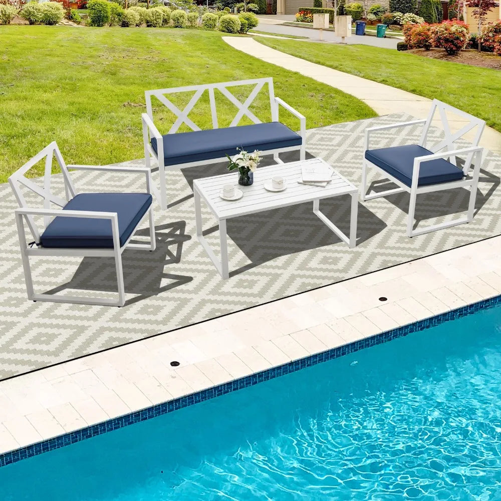 4PCS Patio Conversation Furniture Set Armrest Cushioned Loveseat Sofas Garden
