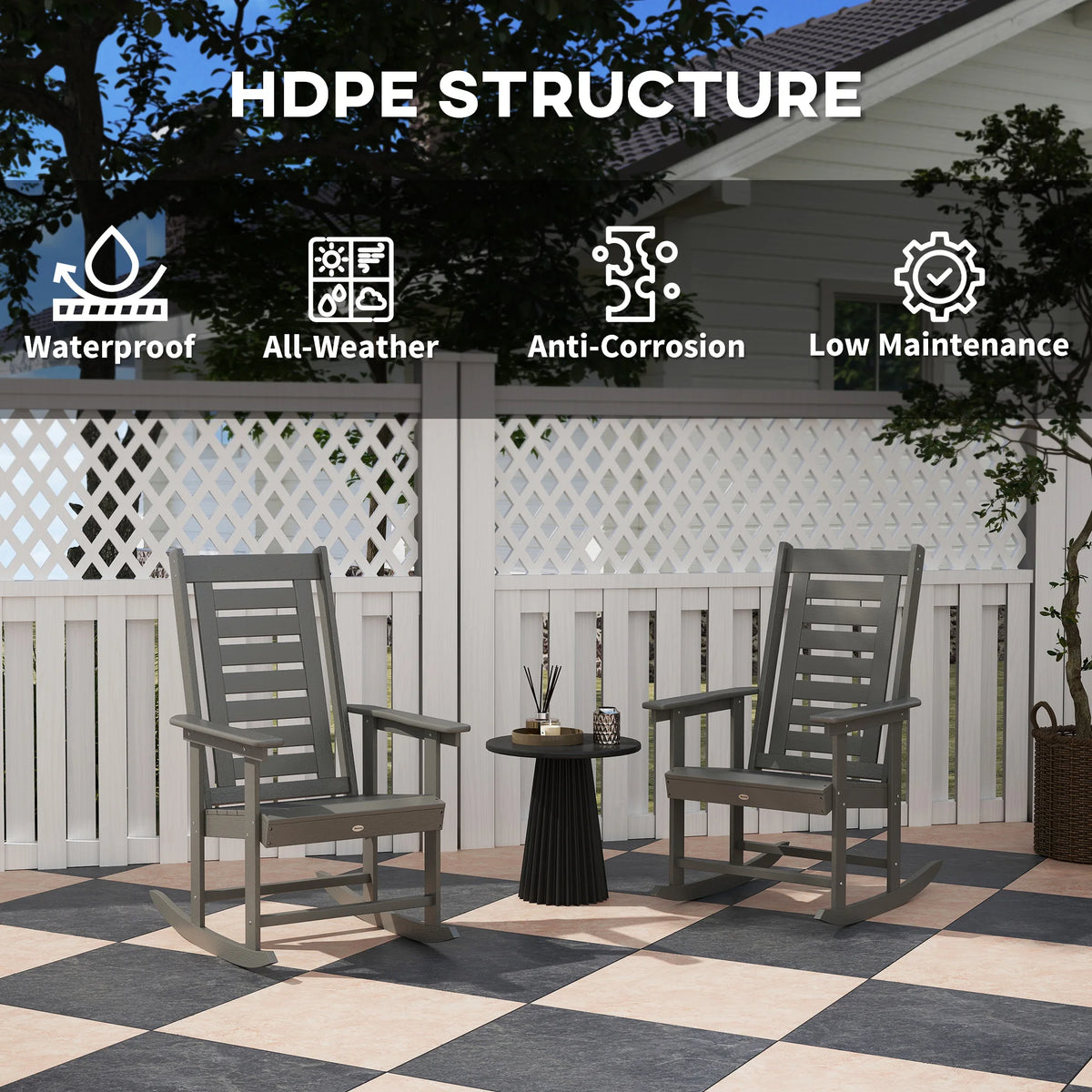 Outsunny Outdoor HDPE High Back Rocking Chairs for Patio Garden