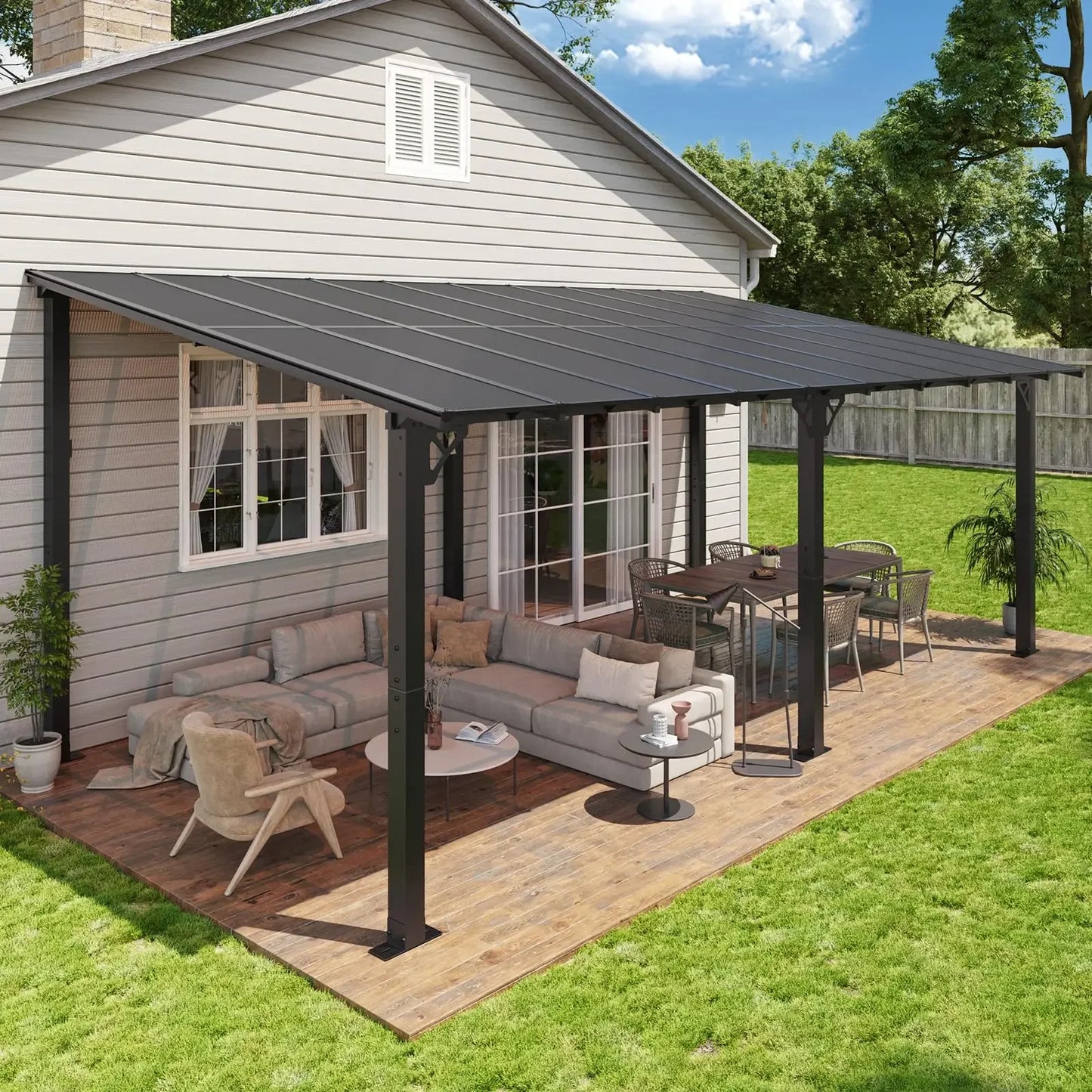 Aoxun Premium Gazebo, Wall Mounted Gazebos Pergola, Outdoor Patio Lean to Gazebo, Awnings with Sloped Roof, for Backyard, Porch