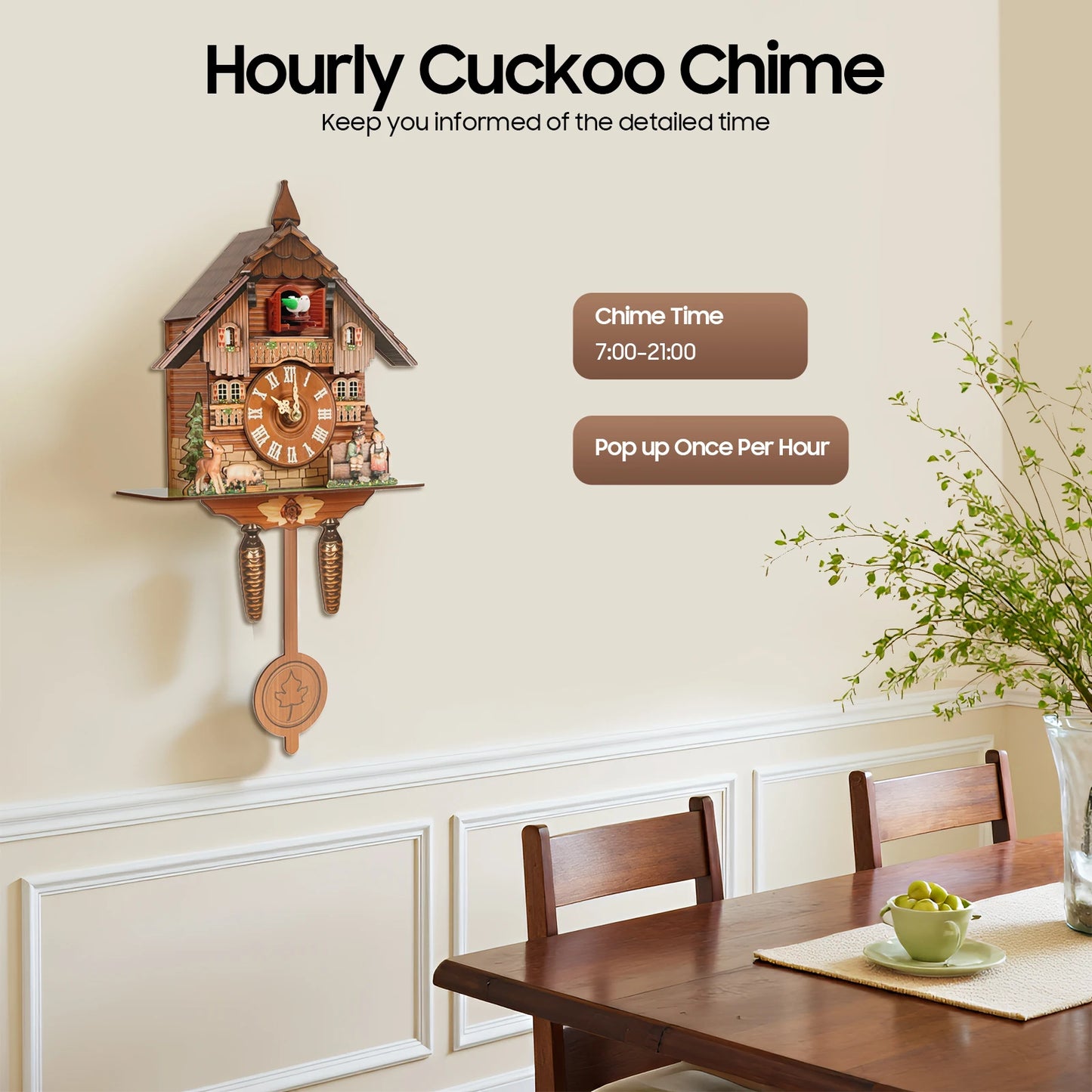 Vintage Cuckoo Wall Clock With Bird Chime Nordic Wood Decor