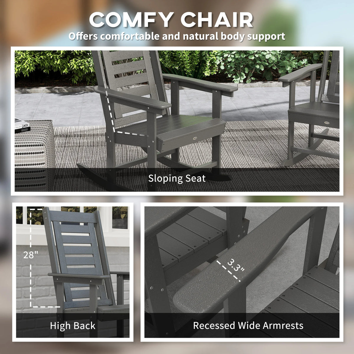 Outsunny Outdoor HDPE High Back Rocking Chairs for Patio Garden