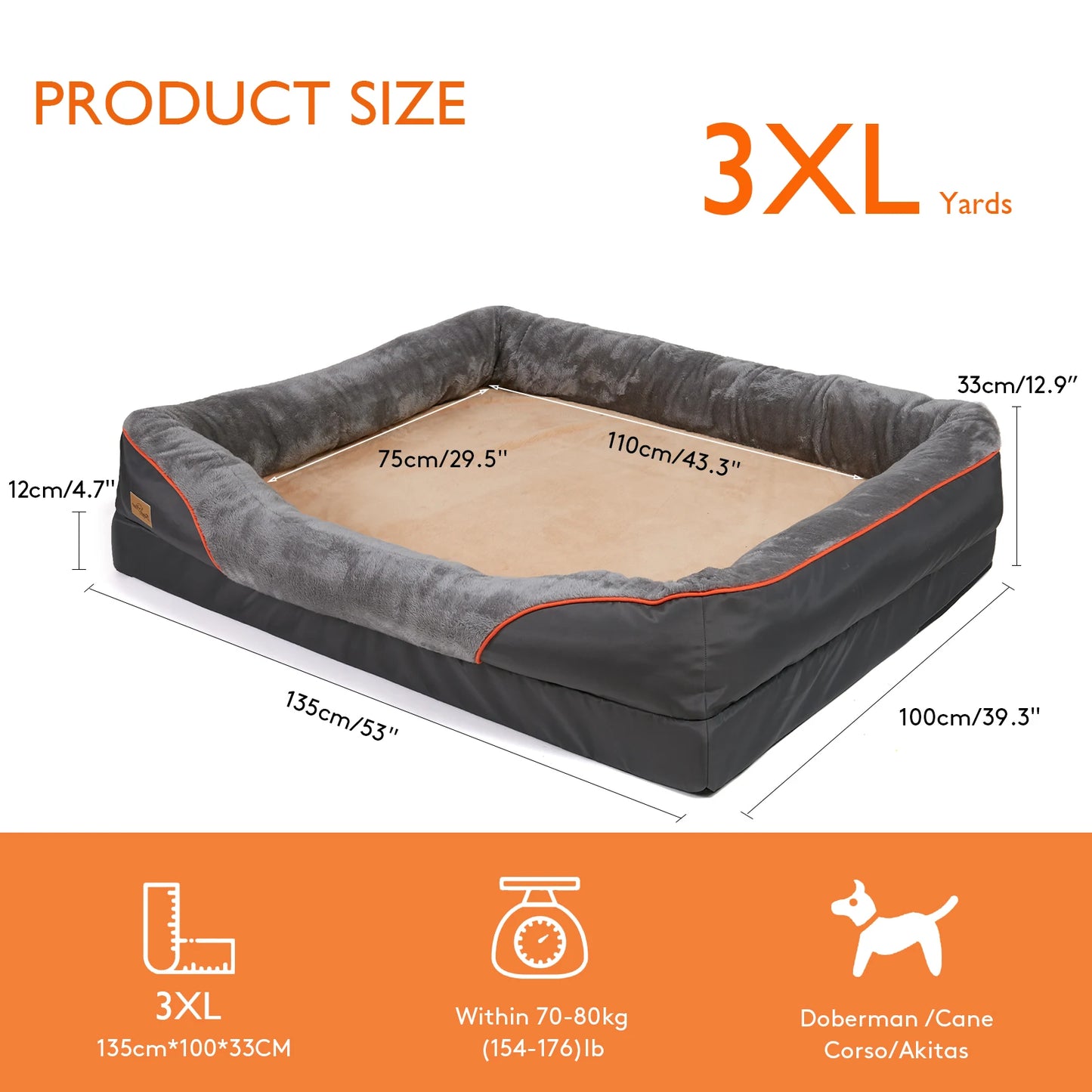 Bingopaw Orthopedic Memory Foam Dog Bed Waterproof Bolster