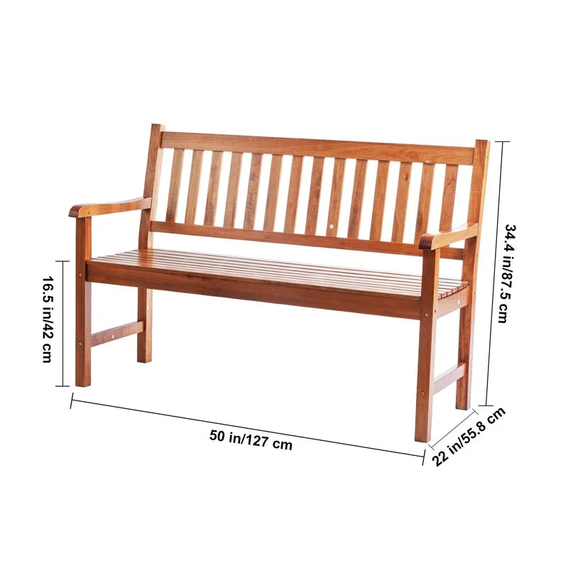 50" Wood Garden Bench with Backrest and Armrests, 800 lbs Capacity, Outdoor Patio Bench for Yard, Park, Front Porch
