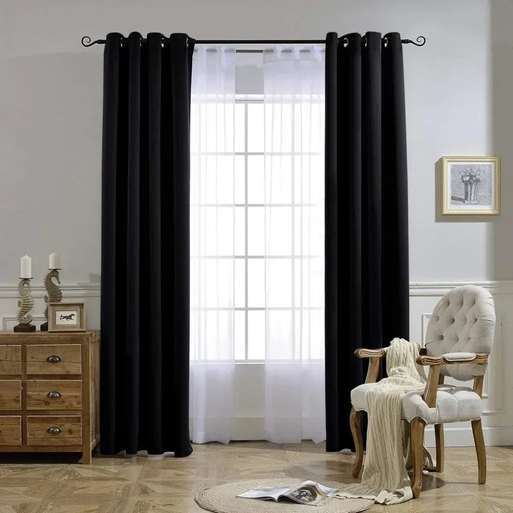 Thermal Insulated Blackout Curtains For Bedroom Living Room Grommet Panels