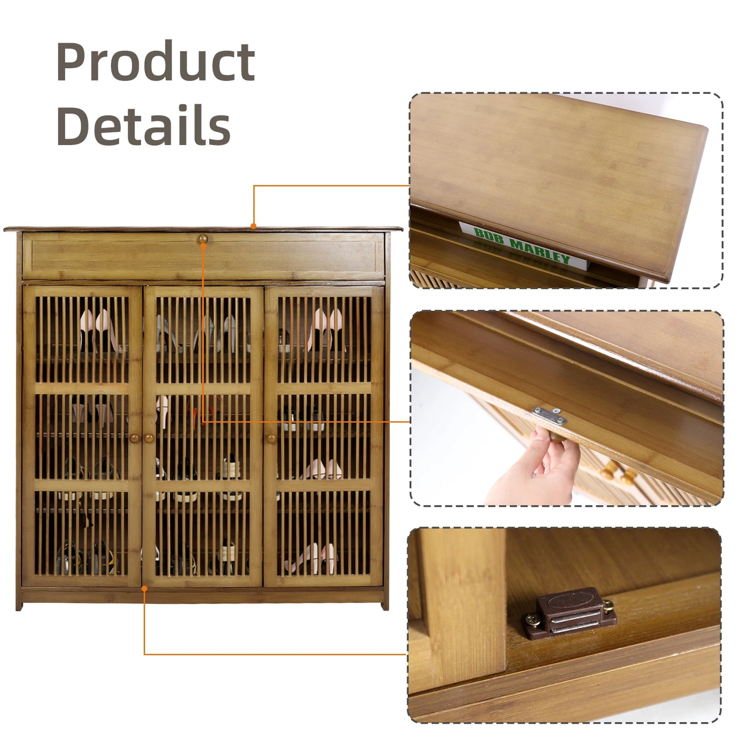 Vintage Bamboo Shoe Rack 4 Tier Cabinet Entryway Organizer