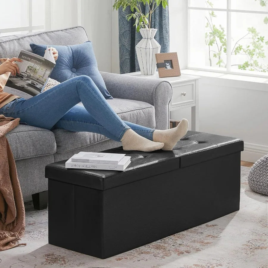 XIUWO Storage Ottoman Bench With Flipping Lid And Iron Frame