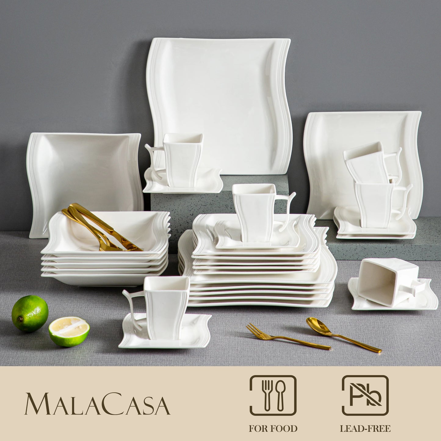 MALACASA Flora Porcelain Dinnerware Set Service For 12
