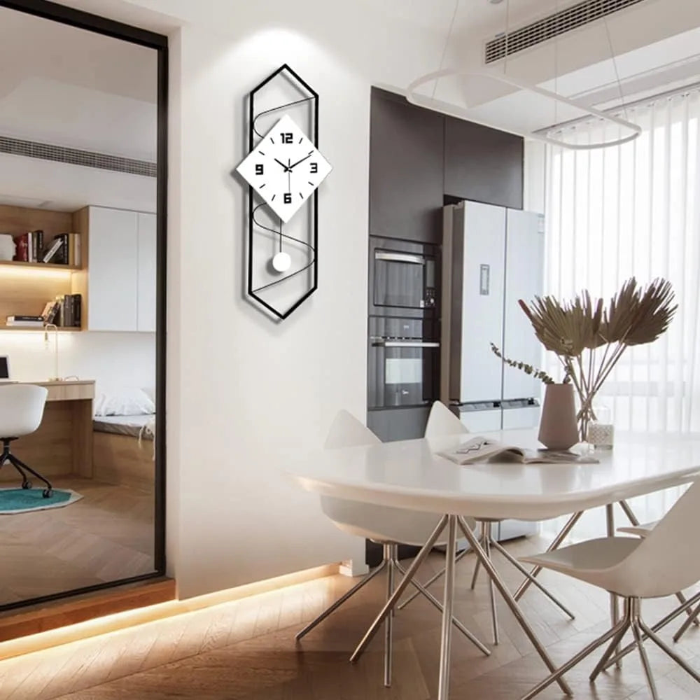 Quartz Swing Silent Wall Clock With Pendulum Metal Modern Decor