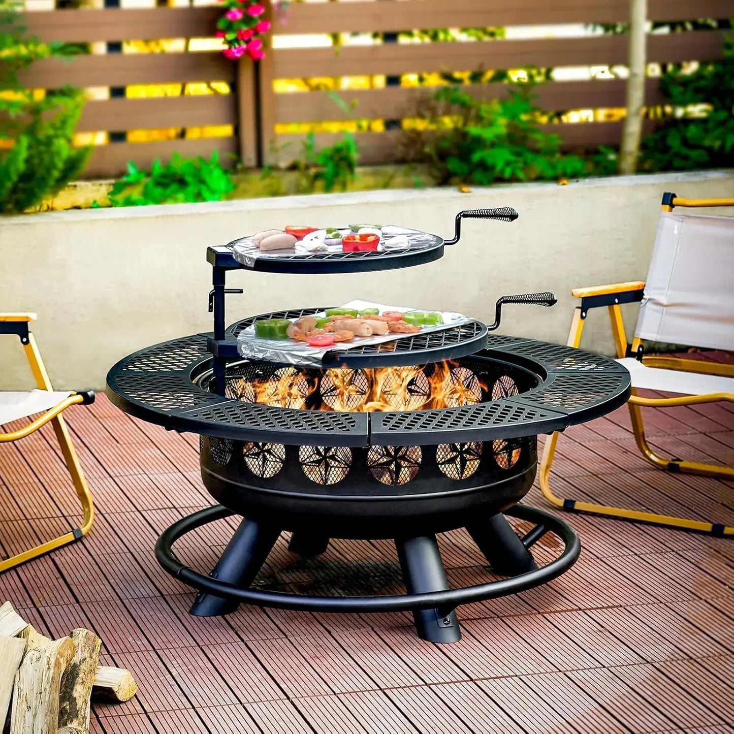 36 Inch Fire Pit With Two Grills And DurableAndReliable Lid