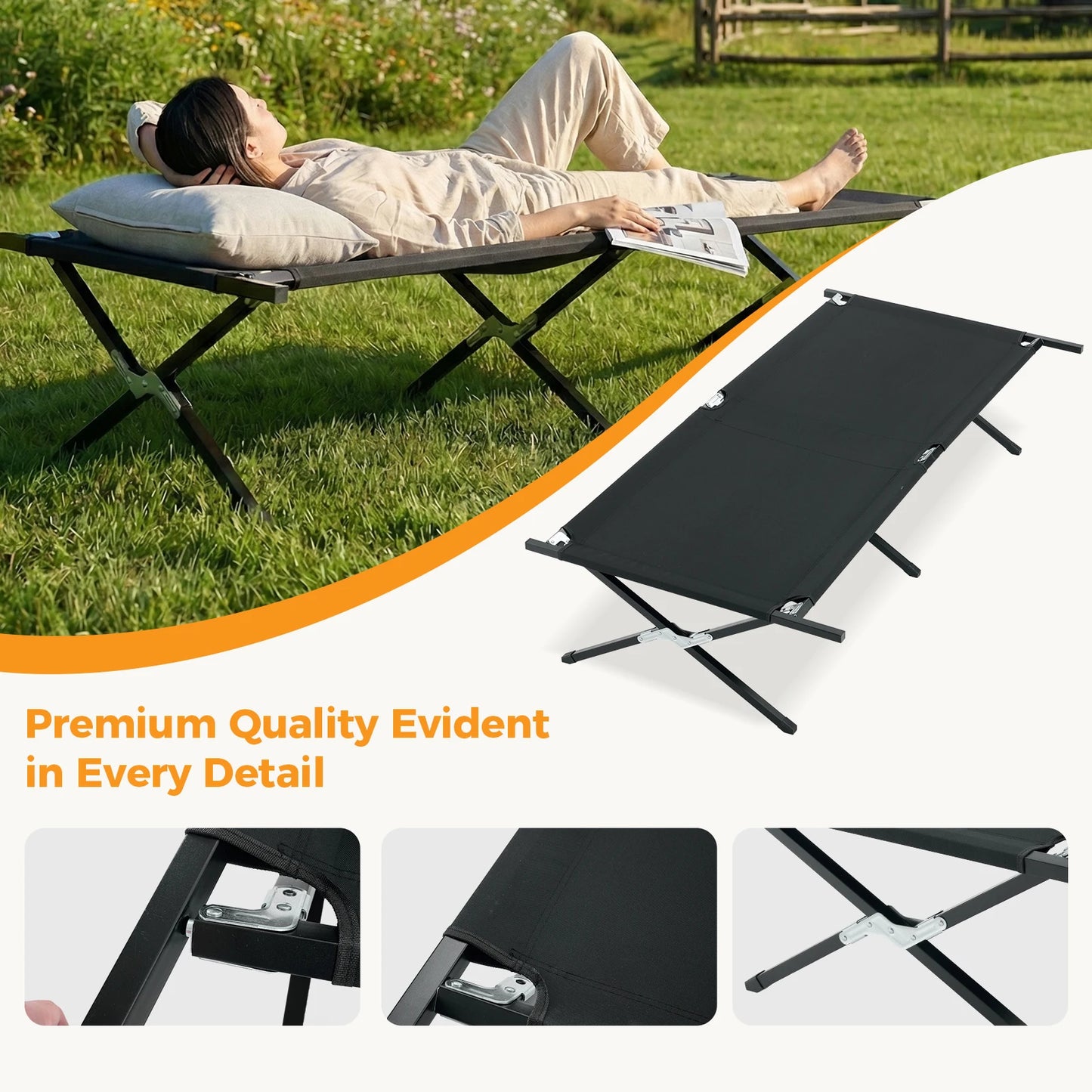 JHK Collapsible Camping Cot Lounge Chair Portable Folding Outdoor Bed