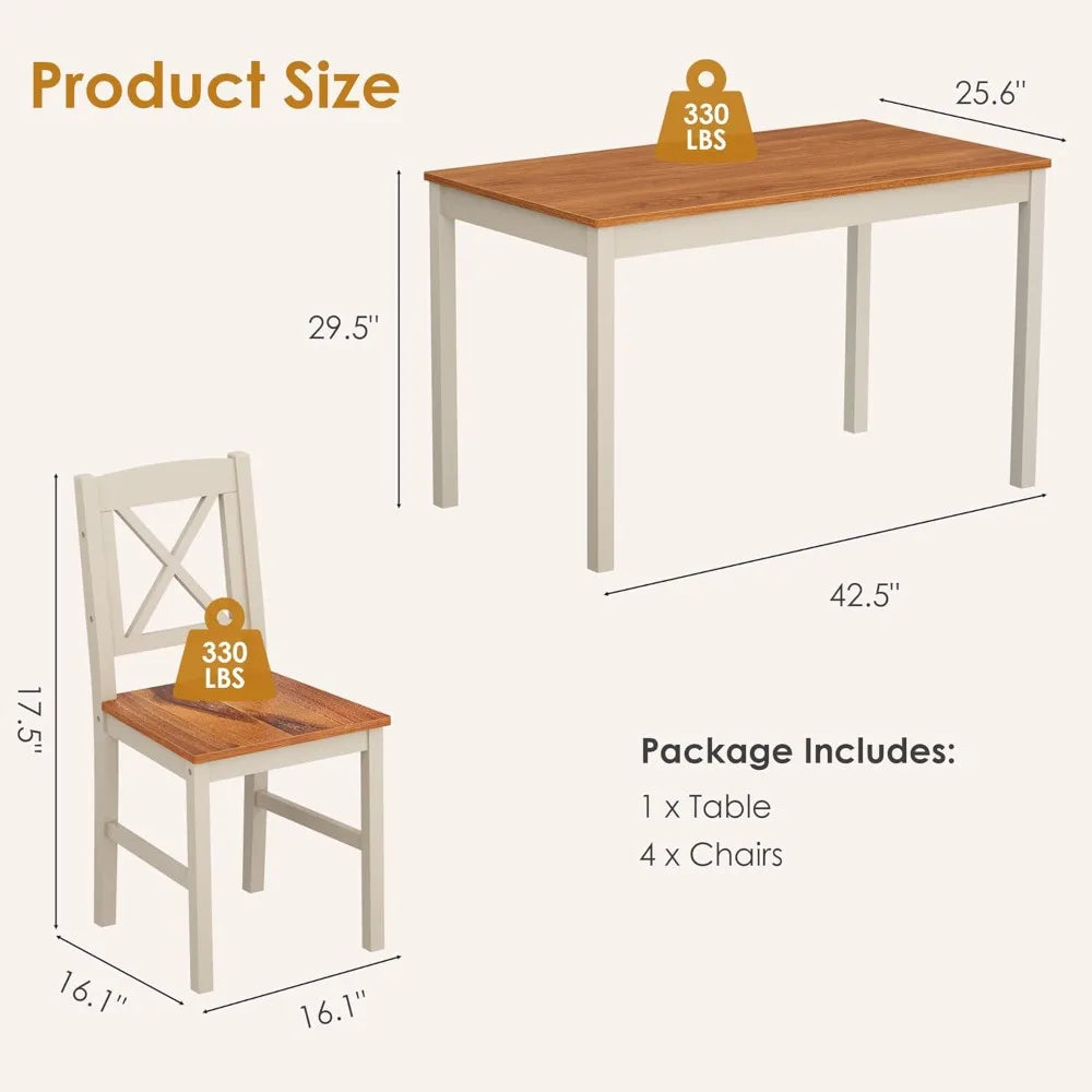 5 Pc Dining Table Set, Wood Kitchen Table & 4 Chairs for Dining Room, Apartment, Dark Brown Gray