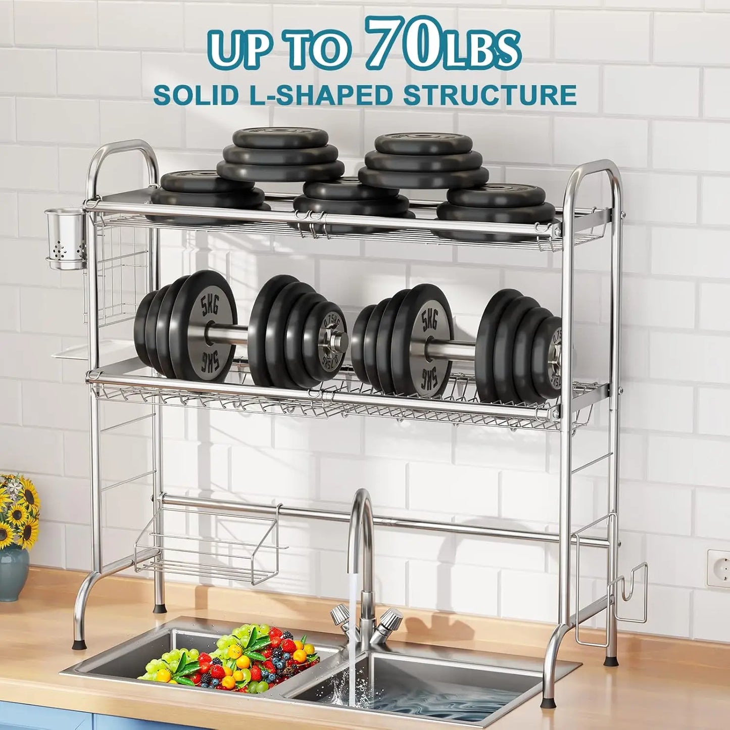 Stainless Steel Over Sink Dish Drying Rack Utensil Holder Large Capacity