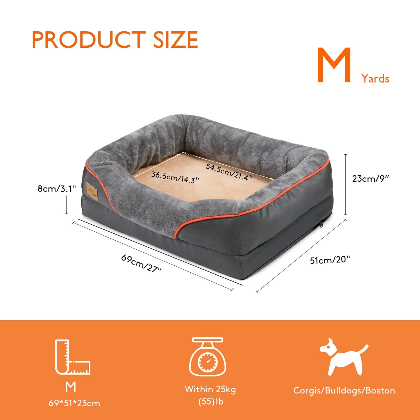 Bingopaw Orthopedic Memory Foam Dog Bed Waterproof Bolster
